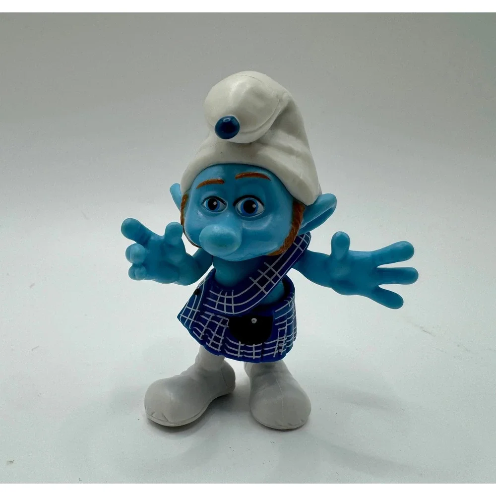 Jakks Pacific Gutsy Smurf Figure‎ Blue Plaid Kilt Scottish 2011 The Smurfs Movie